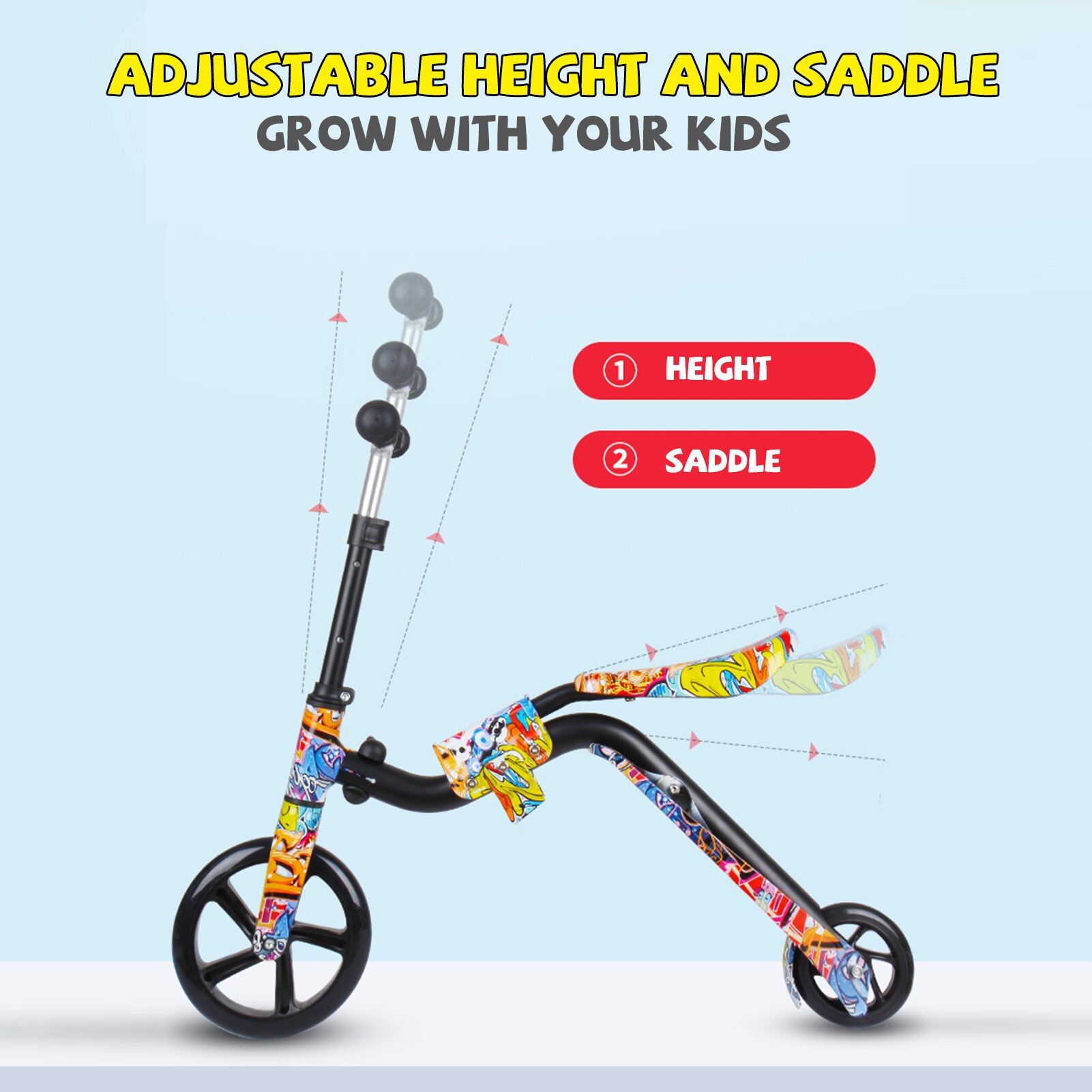 2 In 1 Scooter Balance Bike for Kids Folding Scooter Kick Scooter for Toddlers 3-12 Year Lightweight Scooter