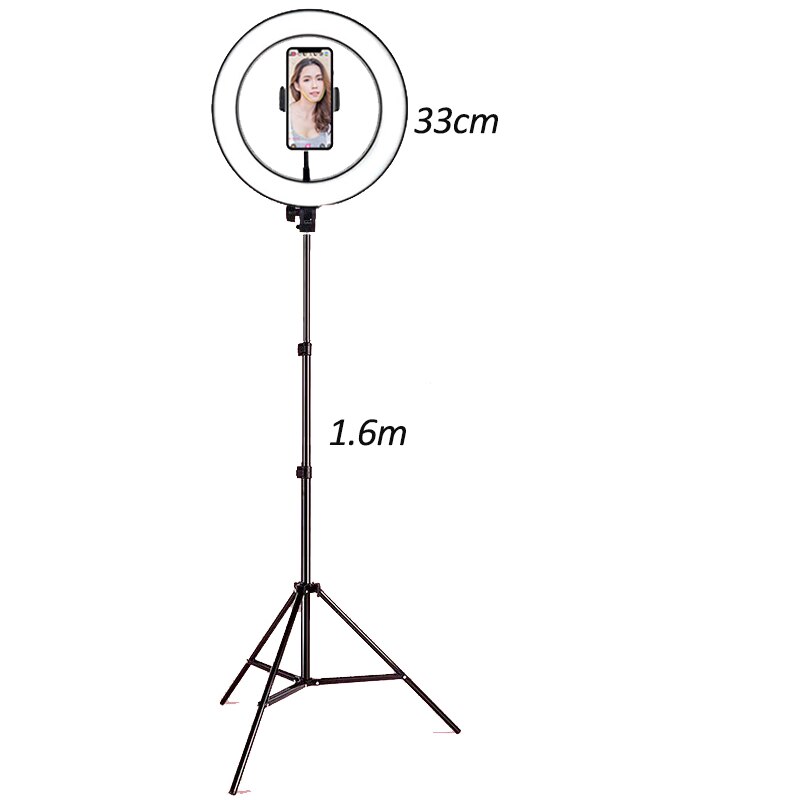 33Cm/13Inch Dimbare Led Selfie Ring Licht Met Statief Usb Selfie Licht Ring Lamp Grote Fotografie Ringlicht met Stand Voor Mobiele: 33 cm tripod 1.6