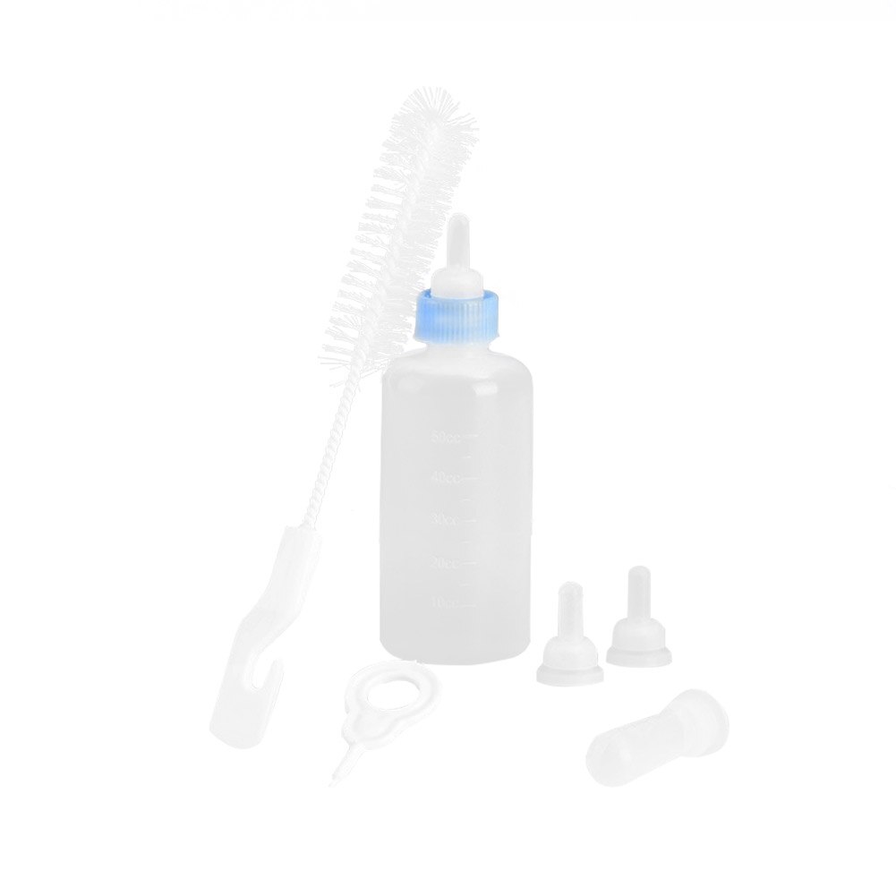 Juego de biberones de silicona para perros y gatos, alimentador de leche y agua con cepillo de limpieza, chupetes: Blue