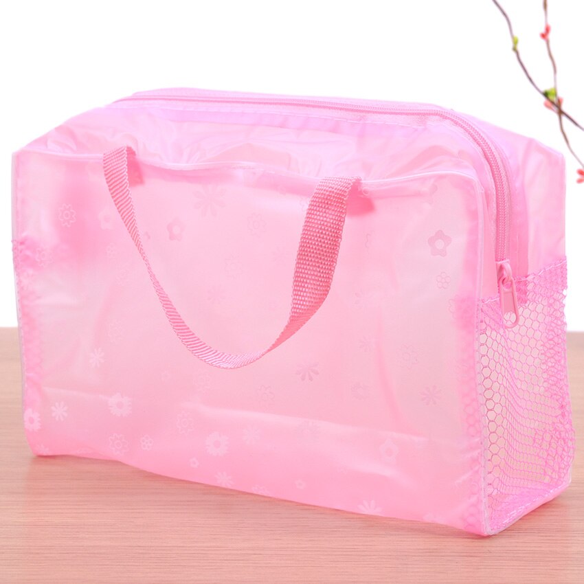 machen-hoch Tasche PVC Blumen- transparent Kosmetik Tasche Kultur waschen machen-hoch Tasche Beutel Reise Necessarie Organizer Tasche: Rosa