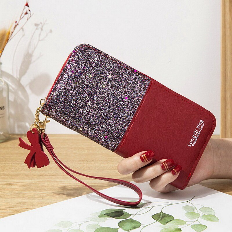 Women Long Wallet With Tassel Leather Cluths Multi-function Ladies' Card Holder Female Coin Purse Wallet: 5