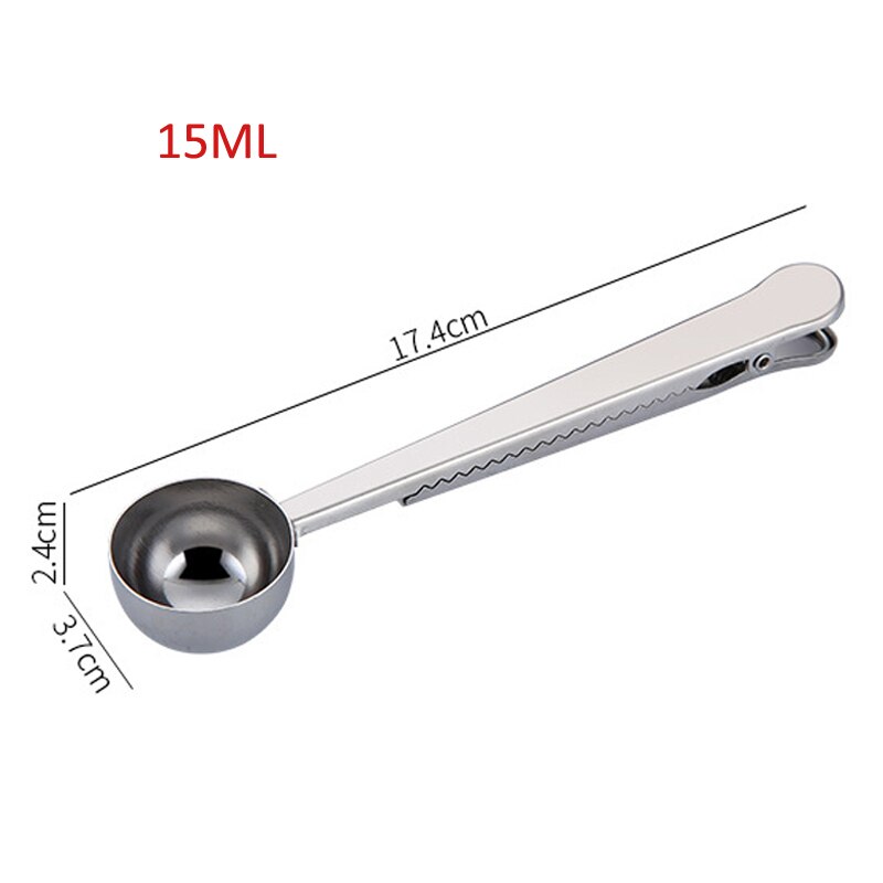 1 uds, cuchara de bolas de helado de acero inoxidable para café, cucharadas de té medidoras con Clip, cucharas medidoras, herramienta de cocina: Silver (15ML)