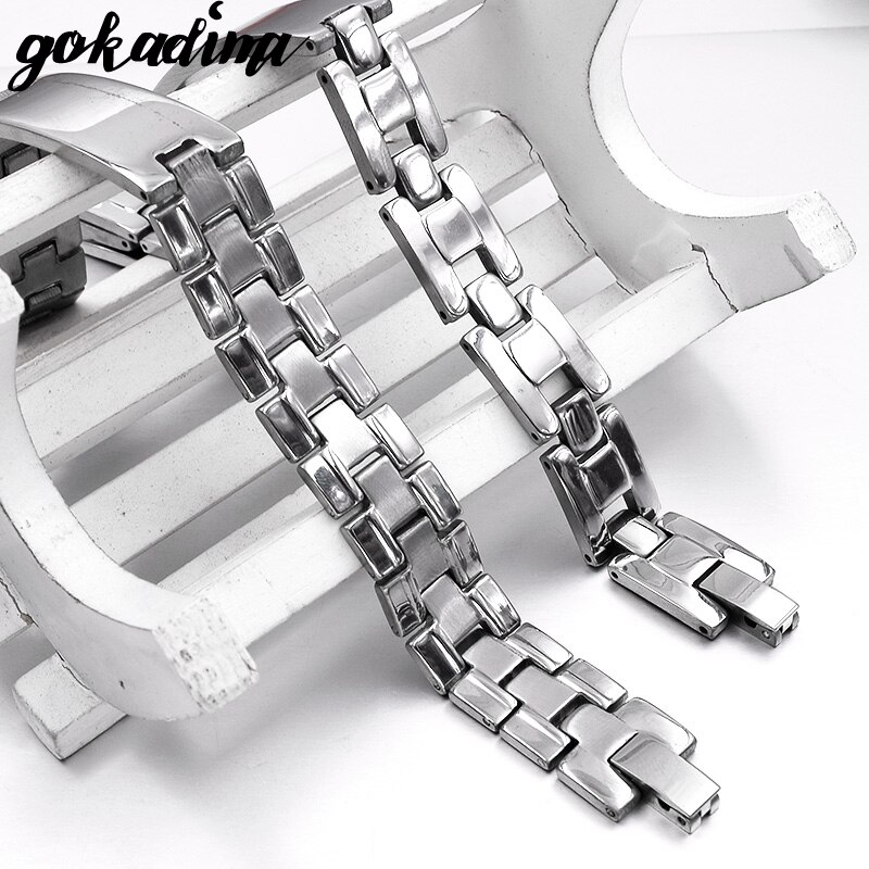 GOKADIMA-pulsera de acero inoxidable para hombre y mujer, brazalete con correa de identificación, joyería, , WB053,