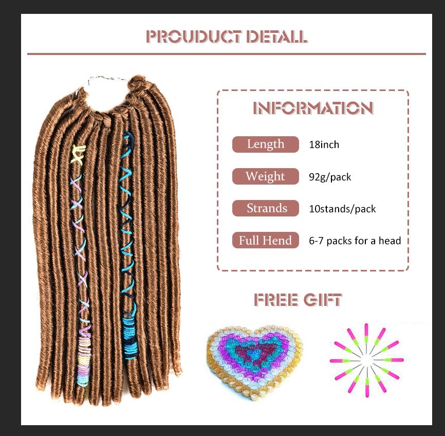 12stands/pack 18inch Crochet Braids Dreadlocks Hair Extensions Synthetic Hair Straight Soft Styles Dread Braids