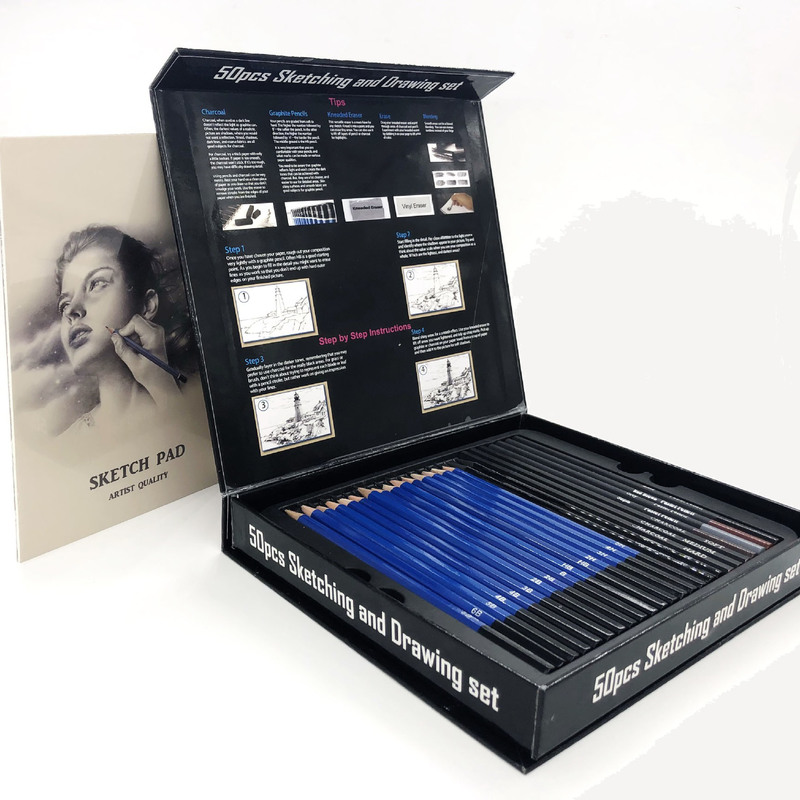 50 st/set skiss ritning penna set med kol gummi konst pensel skiss målning tillbehör