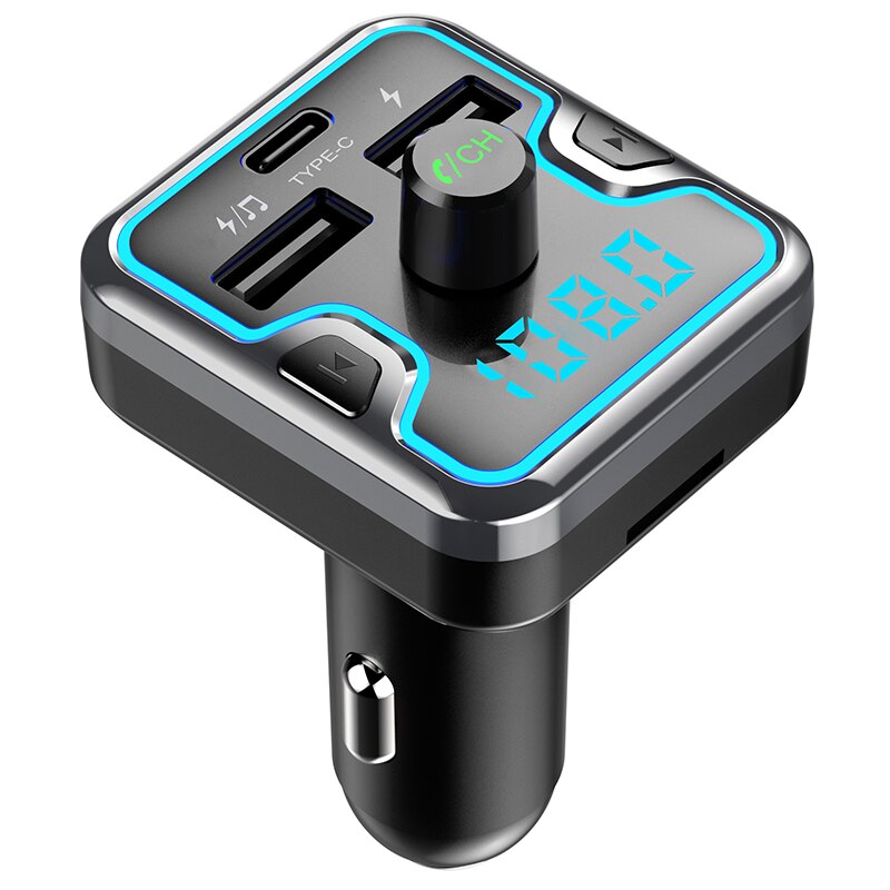 Bluetooth Fm-zender voor Auto, Draadloze Fm-zender Radio Ontvanger Adapter Auto Kit, met Dual USB & Type-C Poort Opladen, Muziek