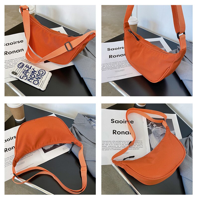 Décontracté Couleur Unie En Nylon Hobos Sacs Pour Femmes Grande Capacité Voyage Épaule Sac Bandoulière Simple Demi-Lune Femelle Sac de Poitrine