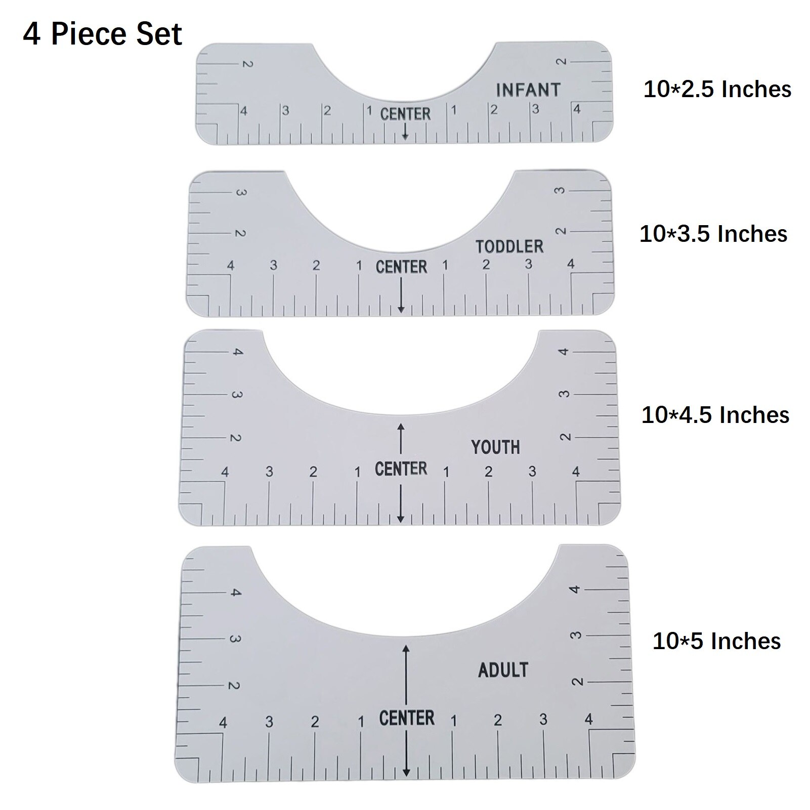 4PCS T-Shirt Alignment Ruler For Guiding T-Shirt Rulers With Size Chart DIY Drawing Template Craft Tool Drafting: 4 Piece Set