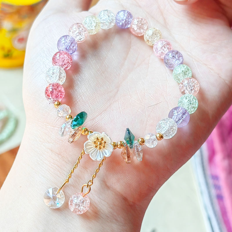 Nueva pulsera coreana de margaritas y flores para mujer, pulseras de cuerda elástica con cuentas de cristal coloridas, de joyería para y boda para niña: Verde Dragonly