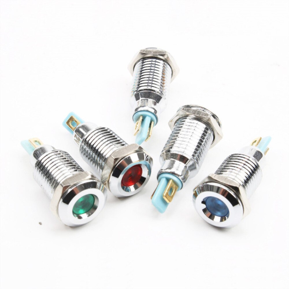 1Pcs 10Mm 6V 12V 24V 220Vconcave Hoofd Led Metalen Lampje 10Mm Waterdicht signaal Lamp Rood Geel Blauw Groen Wit