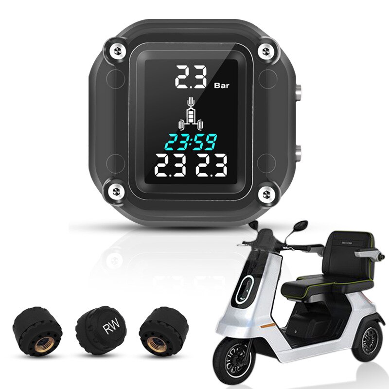 Vattentät trehjuling motorcykel däcktrycksövervakningssystem trådlös lcd-display externa sensorer netisk laddning: Default Title