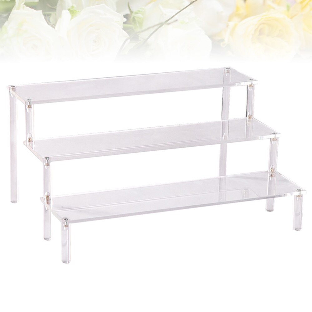 Estante de almacenamiento de acrílico de 3 capas, soporte de vitrina escalonado, organizador de escritorio para modelo (20cm)