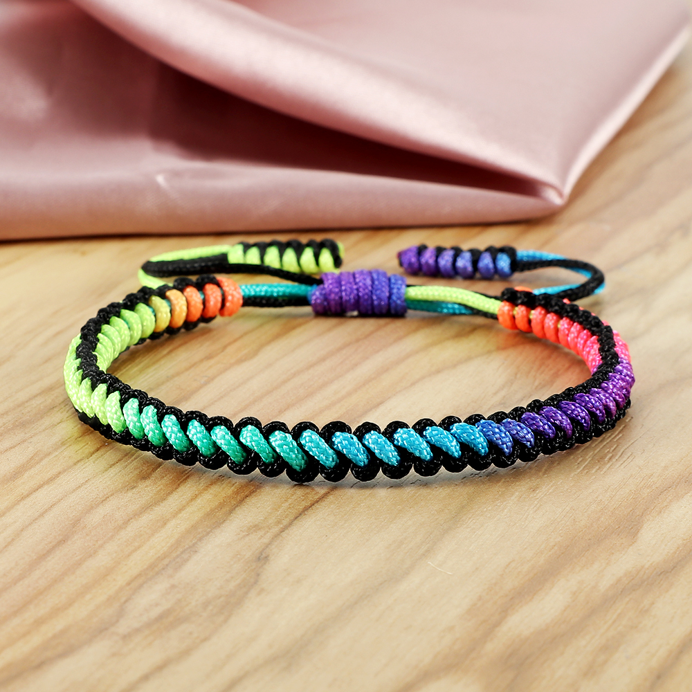 Lucky Colorful Rainbow Knots Braided Bracelet For Women Men Couple Handmade Adjustable Prayer Nylon Rope Bangles Travel