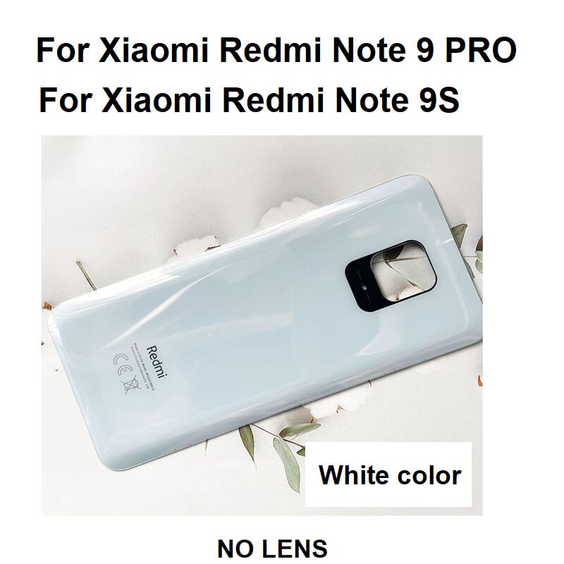 Per Xiaomi Redmi Note 9 PRO copribatteria posteriore alloggiamento posteriore pannello porta in vetro custodia in vetro per Xiaomi Redmi Note 9S sostituzione: NO lens White