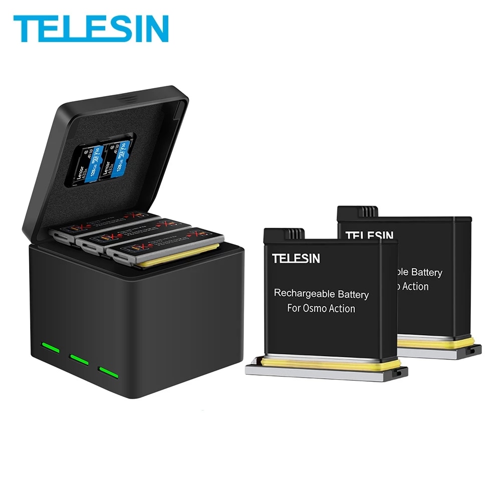 TELESIN 2 Pack Batterie + 3 Schlüssel Batterie Clever Ladegerät 2 TF Karte Lagerung Kasten für DJI OSMO Aktion Kamera zubehör