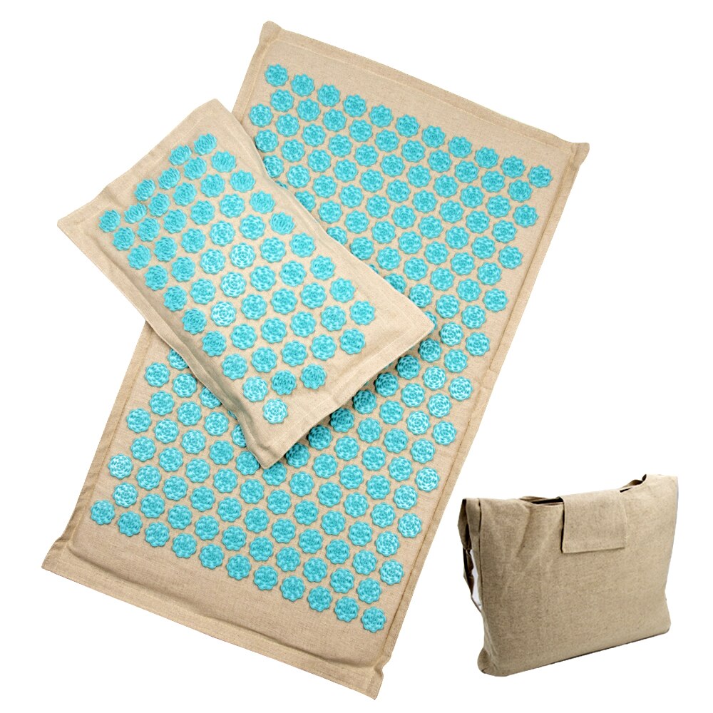 Lotus Acupressuur Mat Coconut Fiber Back Body Massage Mat Met Kussen Ontspanning Stress Relief Massager Kussen Yoga Mat Shiatsu: Blue 3 sets