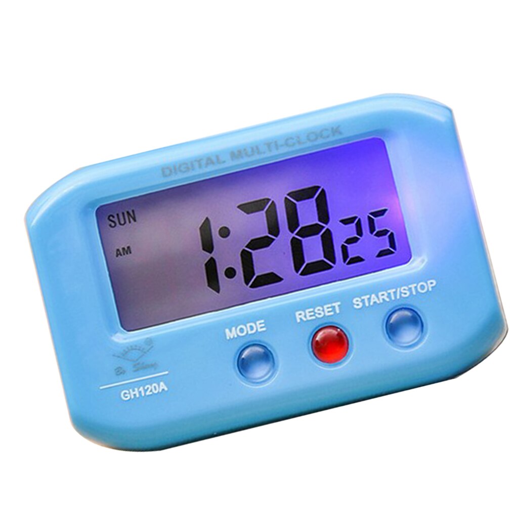 Battery Mini Small Clock Large LCD Display Screen Desktop Table Car Dashbaord Clock: Blue