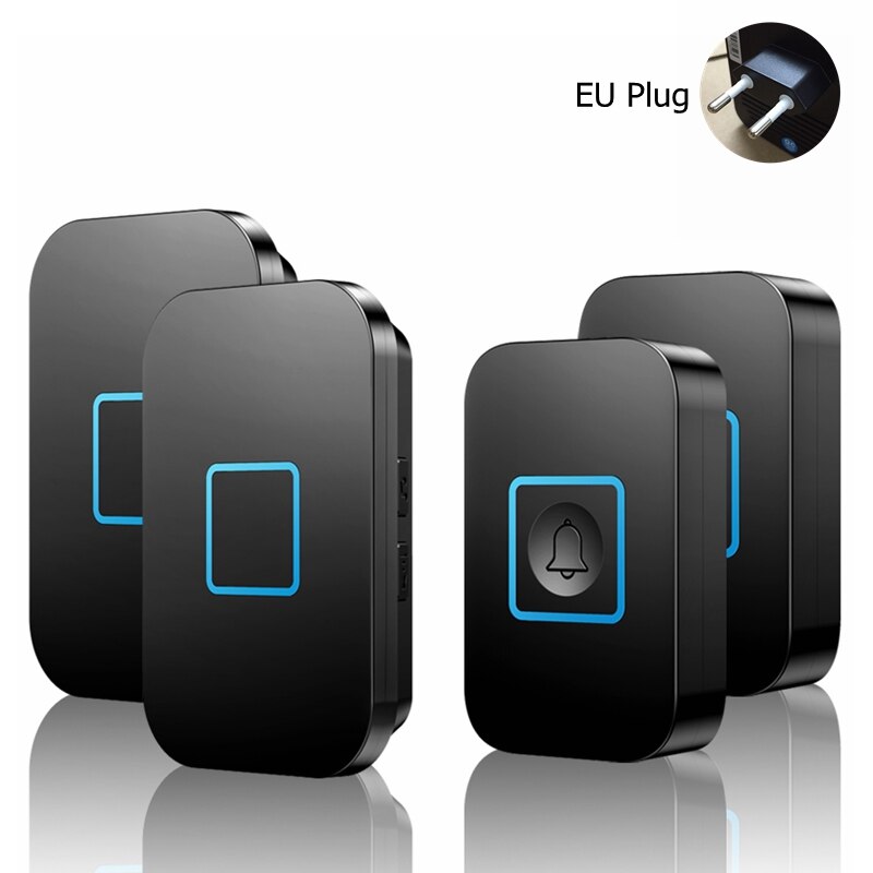 Intelligent Wireless Waterproof Doorbell 2 Button 2 Receiver US EU UK Plug 300M Remote Smart Home Door Bell Battery 60 Chimes: black 2x2 EU