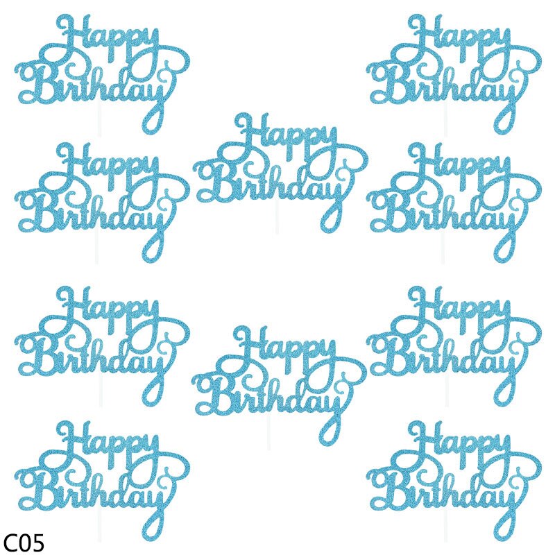 10pc Bling Glitter Happy Birthday Cake Topper For Baby Shower Kids Birthday Party Cake Baking Dessert Decor Supplies Cake Insert: C05 teal