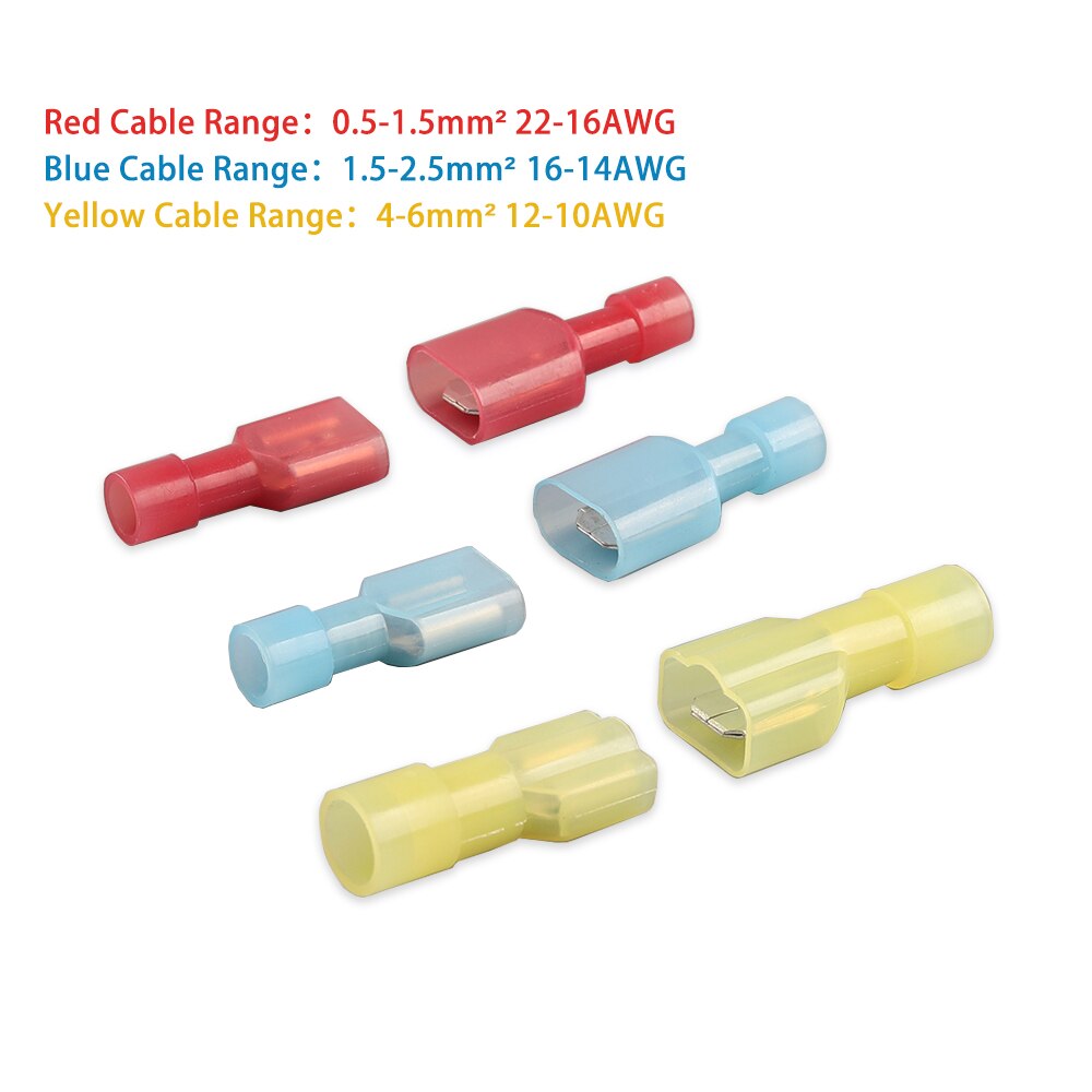Fully insulated Nylon 6.3mmFemale + Male Insulated Spade Electrical Wire Crimp Terminal Connectors Wiring Cable Plug set