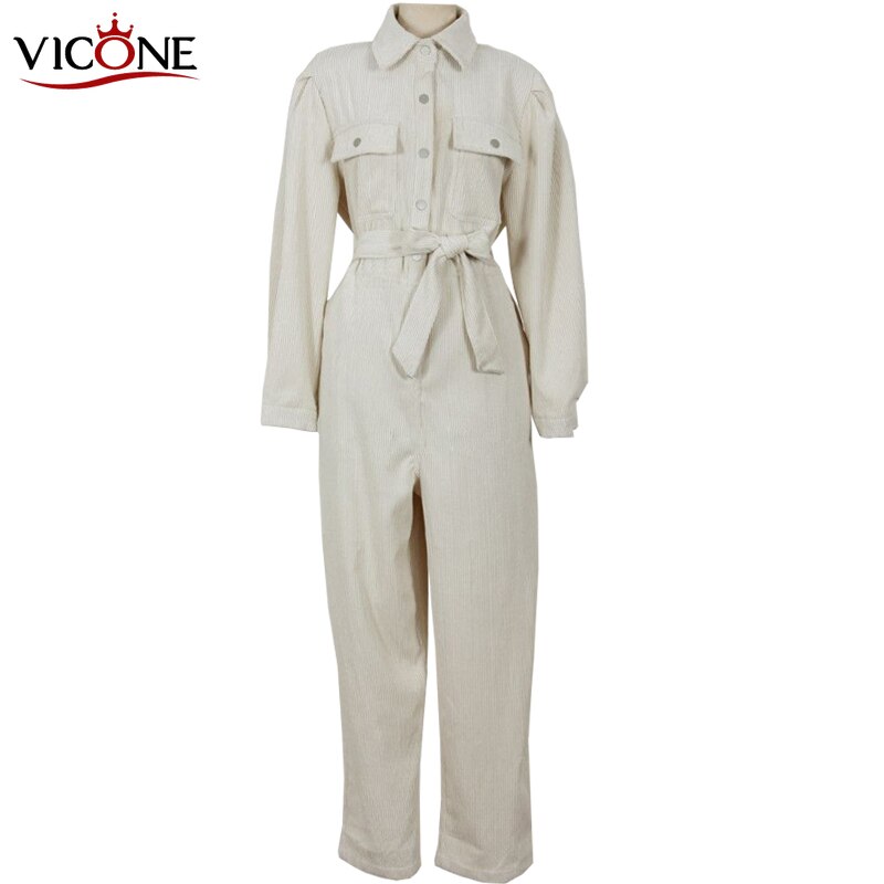 VICONE-combinaison pour femmes, 3 couleurs, velours côtelé, haute couture, combinaison à boutons, printemps