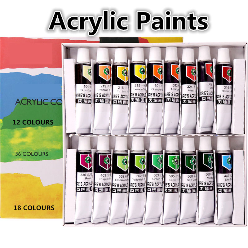 Acryl 12,18, 24 Kleuren 12 ML Tube Acrylverf set colours Art Schilderen voor stof Tekening Gereedschappen Voor School Kids DIY