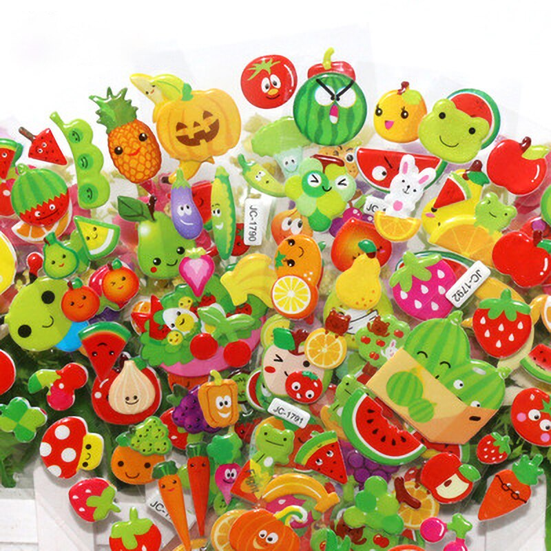 6 Stks/partij Cartoon Leuke Fruit Stickers Vroege Onderwijs 3D Stereo Stickers Kleuterschool Beloning Bubble Stickers Voor Kids