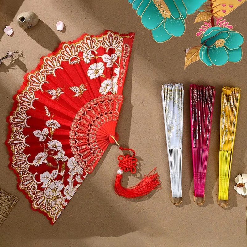 Éventail pliant imprimé de fleurs, éventails à main pour peinture et dessin, éventail décoratif de danse de Style chinois, décoration de maison pour fête de mariage