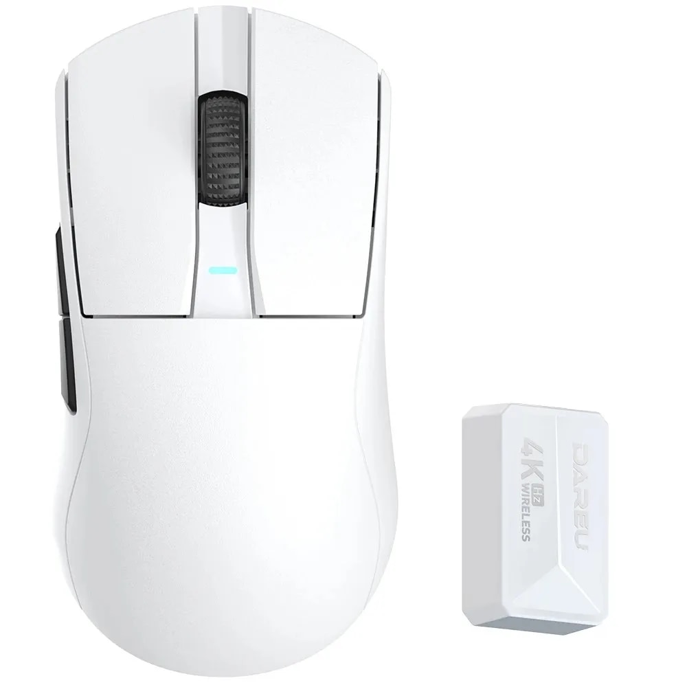 DAREU 4KHz trójmodowa bezprzewodowa przewodowa mysz PBT 2.4G PAW3395 26000 DPI RGB 6 programowalnych przycisków akumulator do laptopa PC dla graczy: WHITE