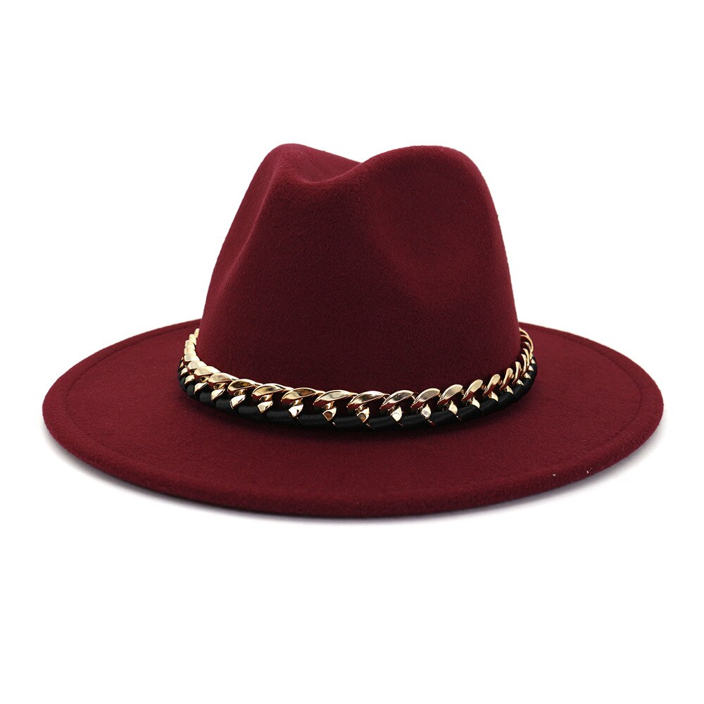Europæisk amerikansk imiteret uldne bowlerhatte til kvinder mænd vinter efterår vintage bredskygget top jazzhat fedora kasketter med kæde: 13