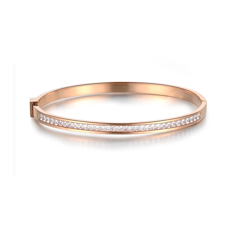 Lokaer Classic Titanium Staal Rose Goud Kleur Armbanden En Armbanden Luxe Zirconia Wedding Bangle Sieraden Voor Vrouwen B18047: Default Title