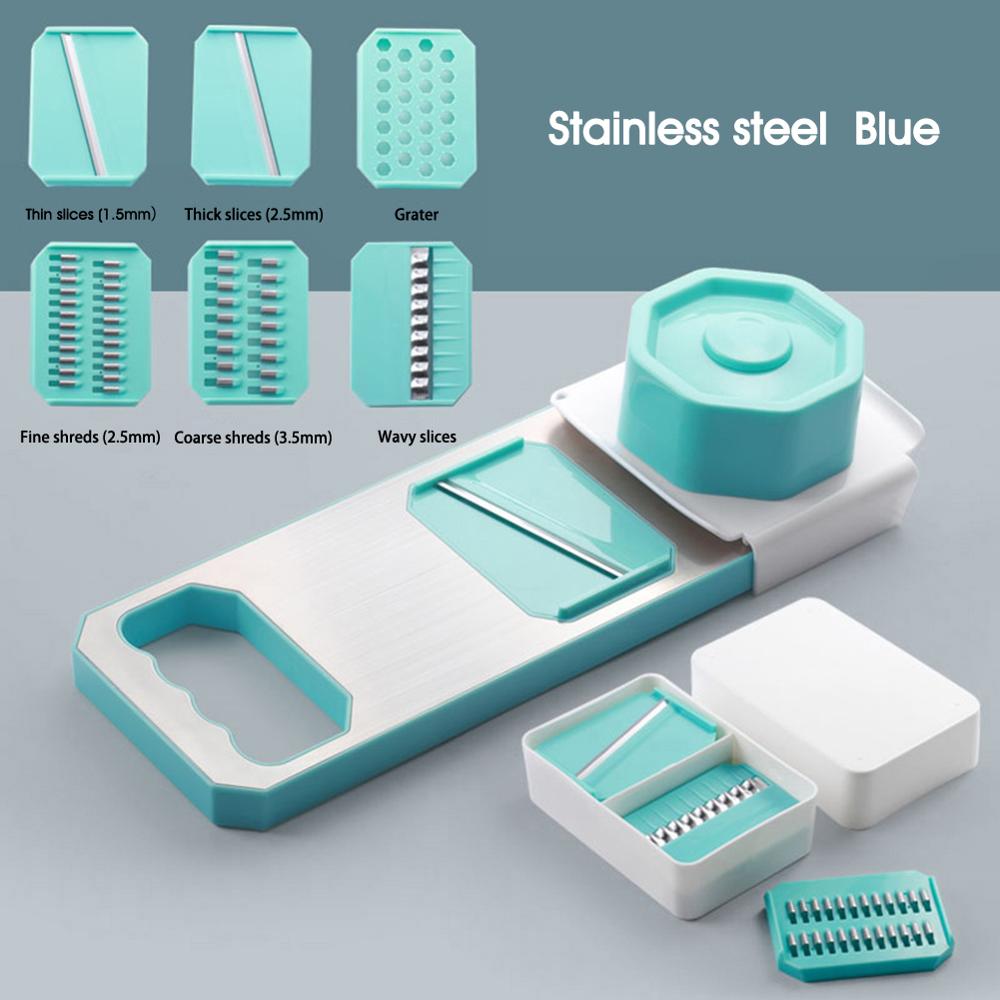 Kitchen Gadget Accessories Multifunctional Vegetable Fruit Cutter Slicer Grater Shredders cocina accesorios de cocina utensilios: blue stainless steel