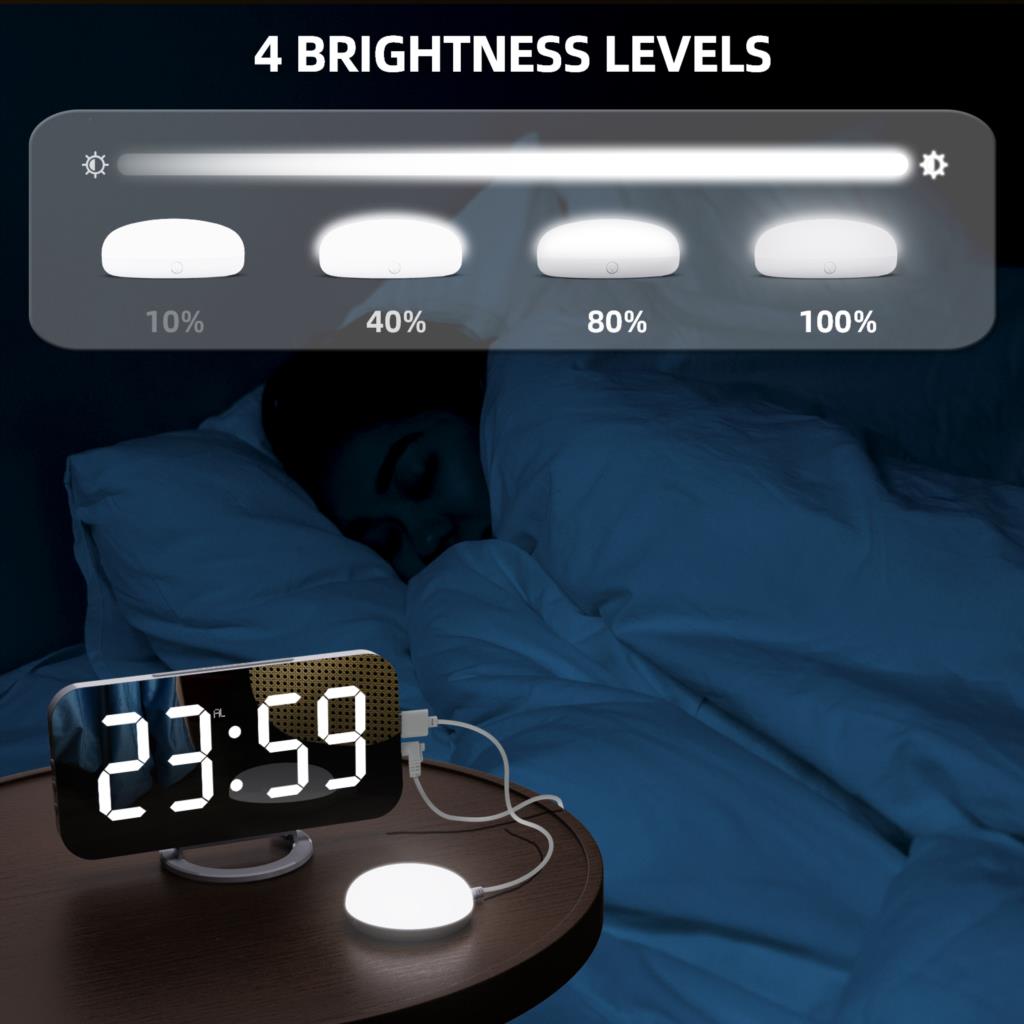 MICLOCK Digital Alarm Clock Large LED Mirror Electronic Clocks with Vibration Reminder Snooze Night Light USB Charge Desk