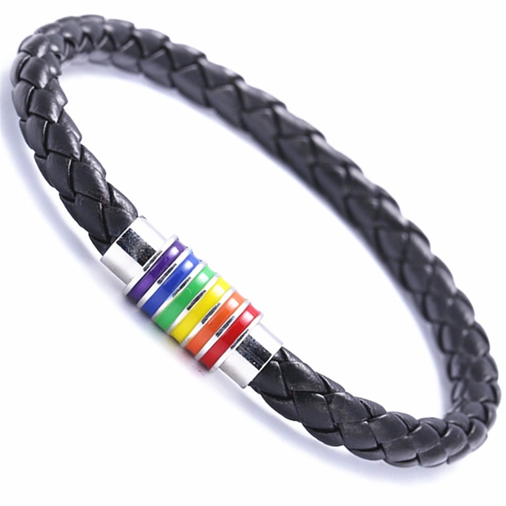 Rainbow Newest Black Brown Handmade Chain Link Cuff Bangle Leather Men Bracelets Women male Jewelry