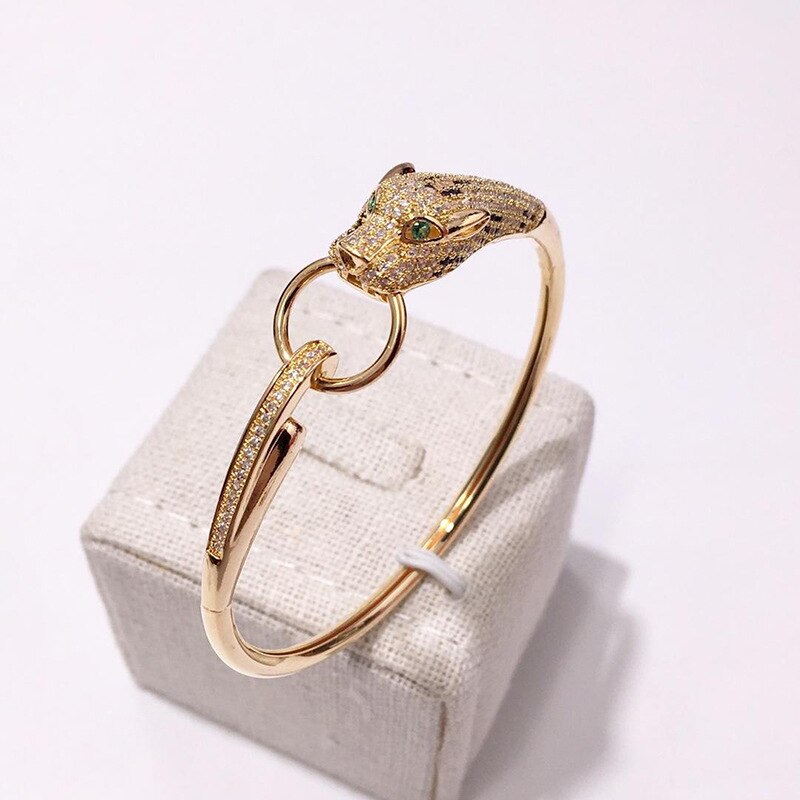 Leopard Ebene Manschette Armreif Gepflastert AAA Zirkon Stein Panther Kreis Armbinde für Frauen Hochzeit Partei Schmuck