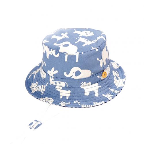 Sommer babyhat til piger drenge børn spandehat børn tegneserie dyreprint bred skygge anti-uv fiskerhat hagestrop spandhætte: Lyseblå elefant / S