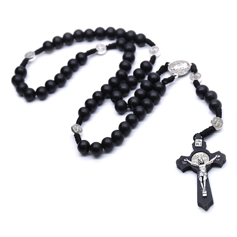 Zwarte Houten Christus Jezus Kruis Religieuze Ketting Katholieke Rozenkrans Ketting Kerk Souvenirs Gebed Hanger Ketting