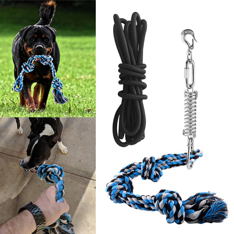 UEETEK Pet Durable Stainless Steel Spring Pole Dog Rope Toys Hanging Exercise Rope Pull With 5M Black Ropes Pet Toys