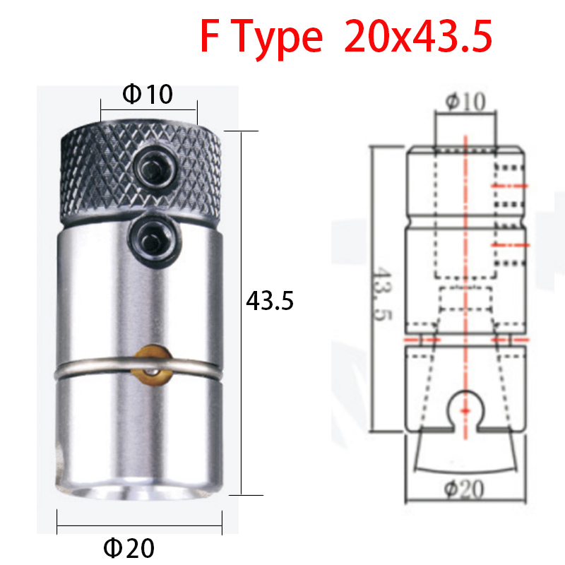 1pcs Woodworking Drill Row Cross Sleeve Clamp Drill Sleeve Base for Wood Drill Bit on Drilling Rig Collet Chuck: 20x43.5  F Type