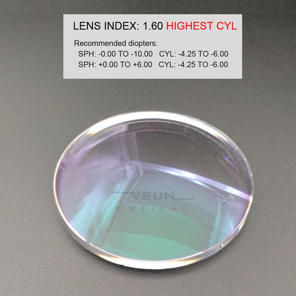 Vsun Optical Glasses Aspheric Prescription Lenses for Myopia/Hyperopia/Presbyopia Diopter Eyewear MR-7 Resin Lens Green Coating: 1.60 HIGHEST CYL