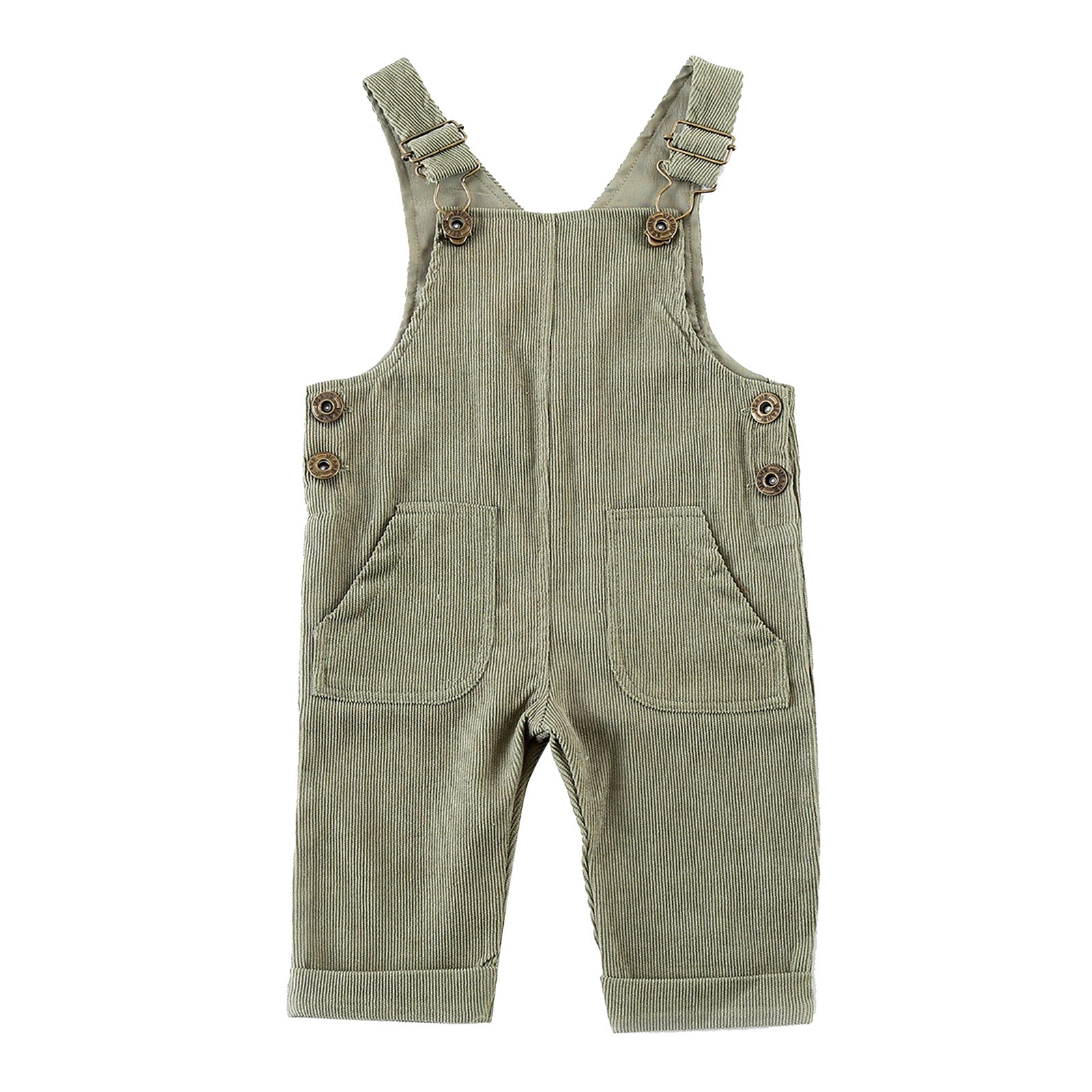 Peto Vintage liso para niños y niñas, pantalones con tirantes informales de PANA con botones de Metal, prendas de vestir 9M-3T: Green / 18 meses