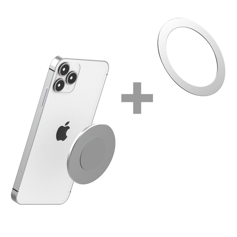 Magnetische Zuig Wall Mount Voor Iphone 13 / 12 Mini Pro Max Dunne Aluminiumlegering Muur Holder Mobiel Stand W/ Strip Lijmen: with 1pcs ring