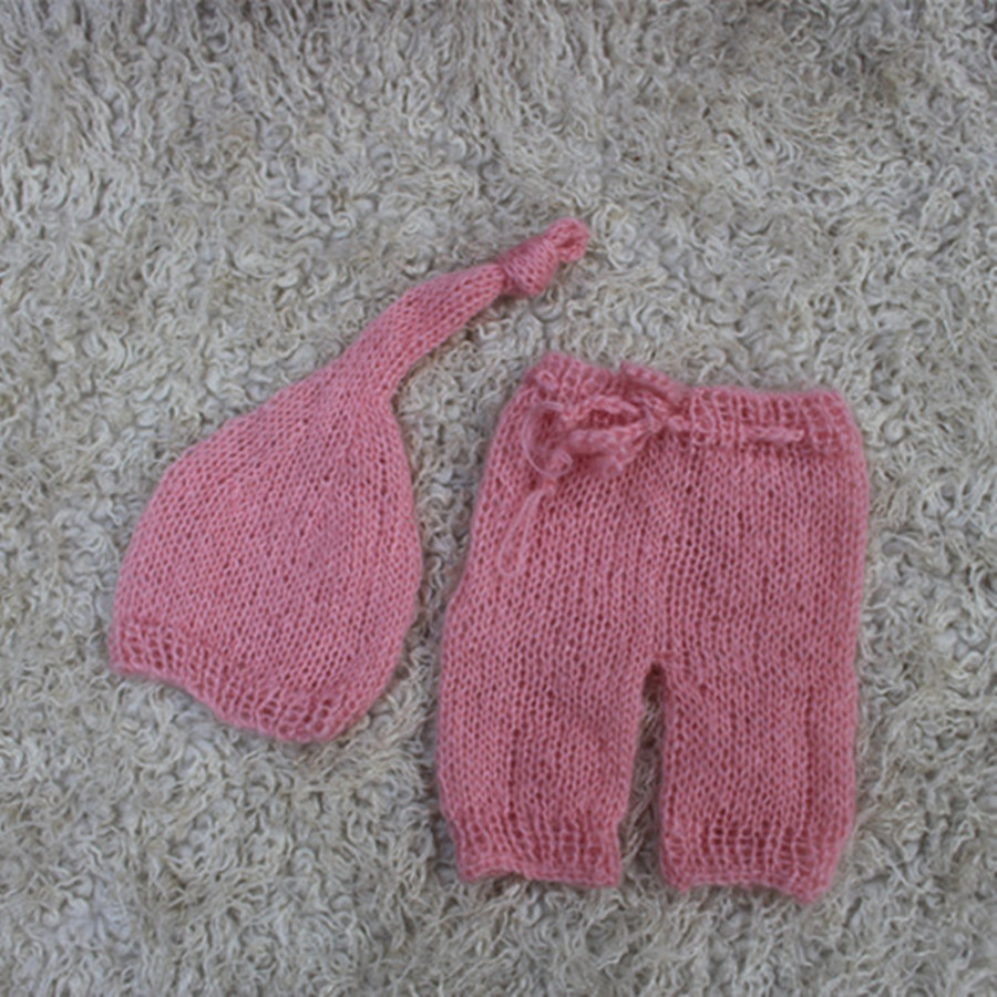 Newborn pink mohair braided sweater elf hat cute girl taking clothing product