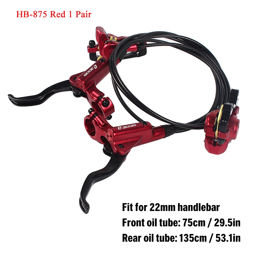 Zoom HB-875 freio de bicicleta mtb freio a disco hidráulico frente pinças traseiras conjunto 22mm mountain bike esquerda direita freio a disco: Red