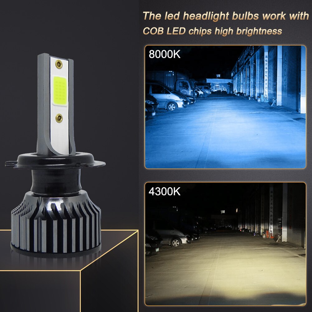 2Pcs H7 Led Koplamp Lampen 12-24V Auto Led Koplamp 8000K Ice Blue 8000LM Ultra Heldere cob Koplampen IP68 Waterdicht