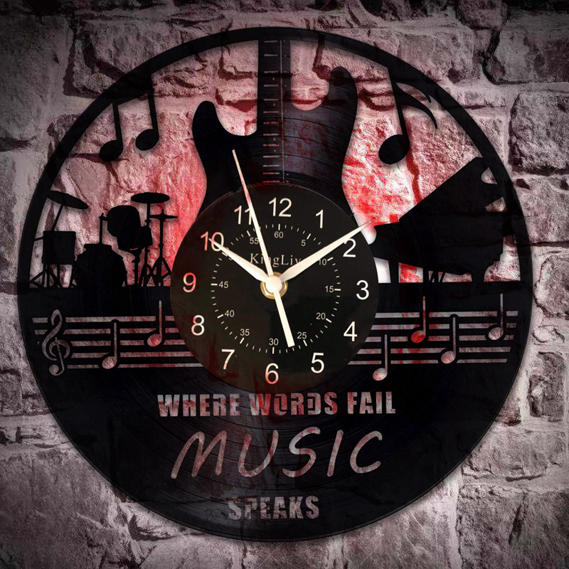 Musical Led Vinyl Wall Clock 12 Inch Quartz Antique Style Large Decorative Decorate your bedroom living room: Default Title