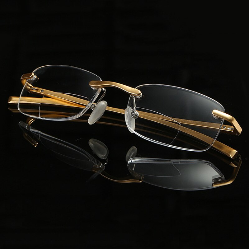 Zilead Rimless Bifocal Reading Glasses Magaluma Men Business Presbyopic Eyeglasses Resin Lens Hyperopia Eyewear +1.0to+4.0