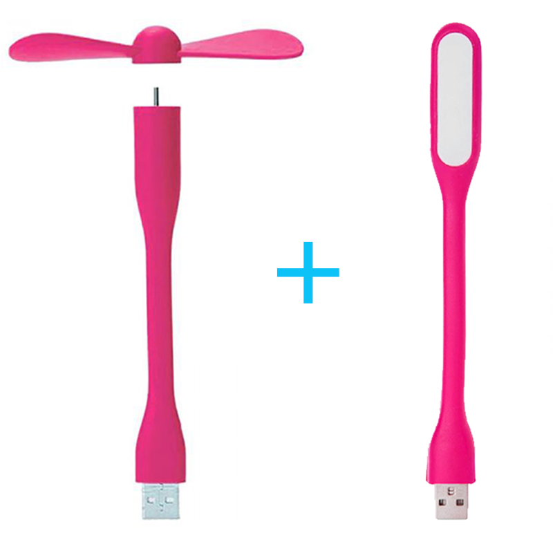 Mini USB Fan Flexible Portable Fan and USB LED Light Lamp For Power Bank & Notebook & Computer Laptop: Pink