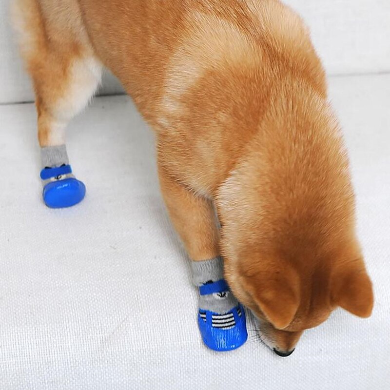 4 stk/sæt bomuldsgummi hundestrømper vandtætte skridsikre regnstøvler hundesko sokker fodtøj til hvalpe små katte hunde