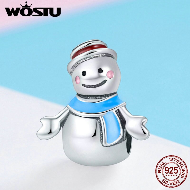 WOSTU 100% 925 Sterling Silver Cute Lover Snowman Beads Charms fit Original Bracelet Necklace Jewelry CQC854